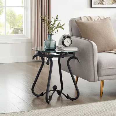 2 Piece Tempered Glass Finished Coffee Table Set With Decorative Coffee Table Round End Side Table - KENDRI SHOP