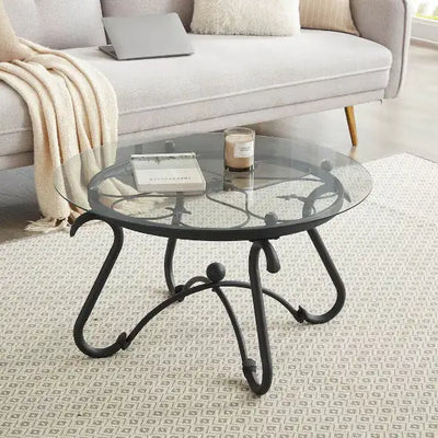 2 Piece Tempered Glass Finished Coffee Table Set With Decorative Coffee Table Round End Side Table - KENDRI SHOP