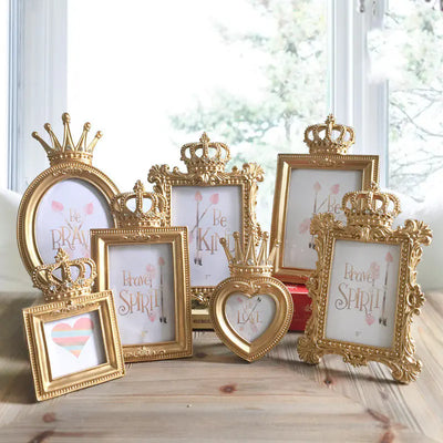 European Nordic Crown Photo Frame in Gold Resin - KENDRI SHOP