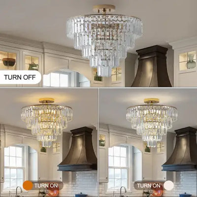 Golden Crystal Chandelier, 5-layer Round Semi-recessed Chandelier Lamp, Large Modern Luxury Chandelier, Suitable For Living Room, Dining Room, Bedroom, Corridor Unavailable Platforms- Temu - KENDRI SHOP