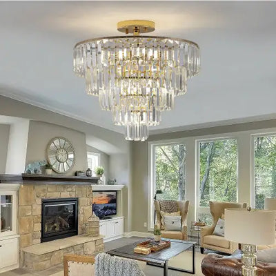 Golden Crystal Chandelier, 5-layer Round Semi-recessed Chandelier Lamp, Large Modern Luxury Chandelier, Suitable For Living Room, Dining Room, Bedroom, Corridor Unavailable Platforms- Temu - KENDRI SHOP
