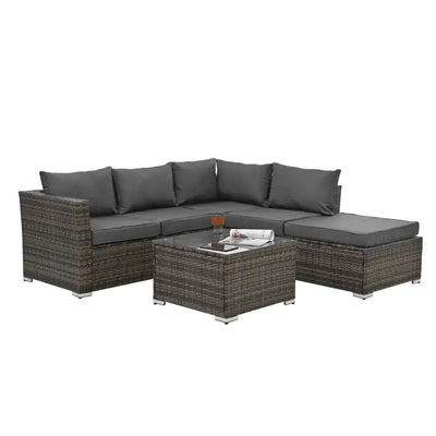 Patio Furniture, Outdoor Furniture, Seasonal PE Wicker Furniture, 4 Set Wicker Furniture With Tempered Glass Coffee Table - KENDRI SHOP