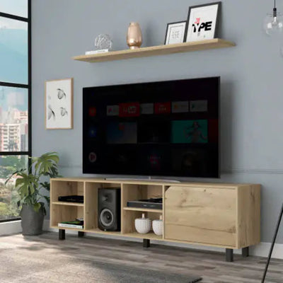 Valdivia Tv Stand For TV S , Four Open Shelves, Five Legs Light Oak - KENDRI SHOP