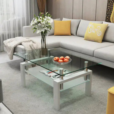 White Coffee Table, Clear Coffee Table, Modern Side Center Tables For Living Room, Living Room Furniture - KENDRI SHOP