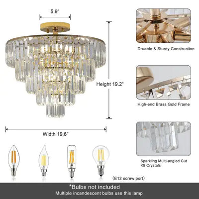 Golden Crystal Chandelier, 5-layer Round Semi-recessed Chandelier Lamp, Large Modern Luxury Chandelier, Suitable For Living Room, Dining Room, Bedroom, Corridor Unavailable Platforms- Temu - KENDRI SHOP