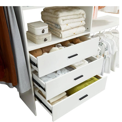 306 Closet Organizer System with Closet Shelves Wall Mounted, White Clothing Racks for Hanging Clothes, Clothes Organizer with Closet Drawers, Wooden Wardrobe Closet System with Hanging Rod - KENDRI SHOP