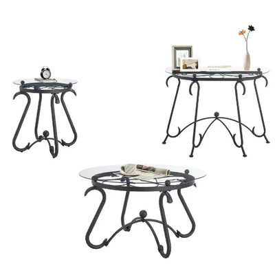 2 Piece Tempered Glass Finished Coffee Table Set With Decorative Coffee Table Round End Side Table - KENDRI SHOP