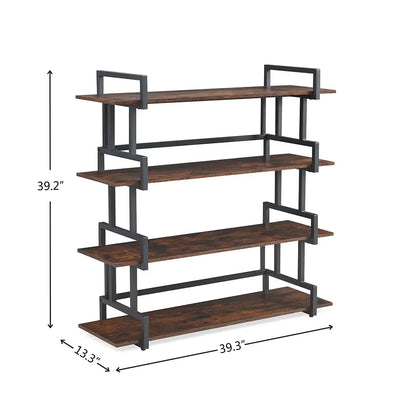 Industrial 4-tier Bookshelves, Metal And Wood Bookshelves, Open Widescreen Storage Bookshelves - KENDRI SHOP