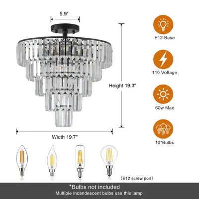 Large Black Crystal Chandelier, Contemporary Style Chandelier, Dining Room, Living Room, Bedroom - Bulb Not Included  Unavailable Platforms- Temu - KENDRI SHOP