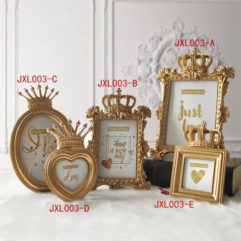 European Nordic Crown Photo Frame in Gold Resin - KENDRI SHOP