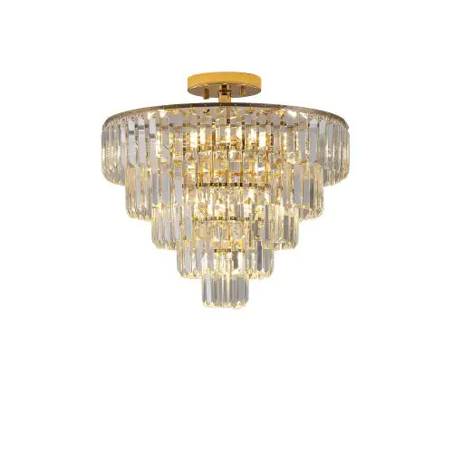 Golden Crystal Chandelier, 5-layer Round Semi-recessed Chandelier Lamp, Large Modern Luxury Chandelier, Suitable For Living Room, Dining Room, Bedroom, Corridor Unavailable Platforms- Temu - KENDRI SHOP