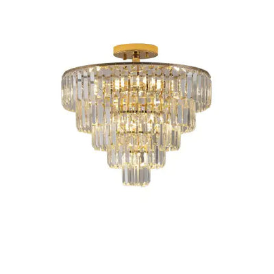 Golden Crystal Chandelier, 5-layer Round Semi-recessed Chandelier Lamp, Large Modern Luxury Chandelier, Suitable For Living Room, Dining Room, Bedroom, Corridor Unavailable Platforms- Temu - KENDRI SHOP