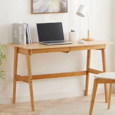 Nnewvante Writing Computer Desk 46" Bamboo Home Office Table with 2 Drawers Modern Furniture Simple Study Makeup Workstation - KENDRI SHOP
