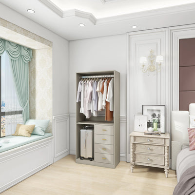 305 GreyCloset System: Walk-in Closet Organizer System with 4 Drawers Closet Kit with Shelves Hanging Rod Metal Handles Built-in Storage Organization 31.5"W x 15.7"D x 70.8"H - KENDRI SHOP