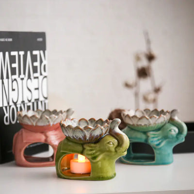 Lotus Ice Crack Elephant Aromatherapy Burner, Ceramic - KENDRI SHOP