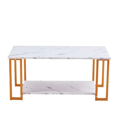 Coffee Table, 2 Layers 1.5cm Thick Marble MDF Rectangle Tabletop Iron Coffee Table - KENDRI SHOP