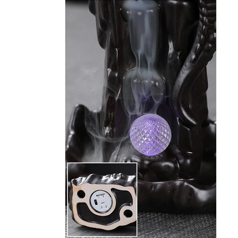 LED Ceramic Backflow Waterfall Smoke Incense Burner - KENDRI SHOP