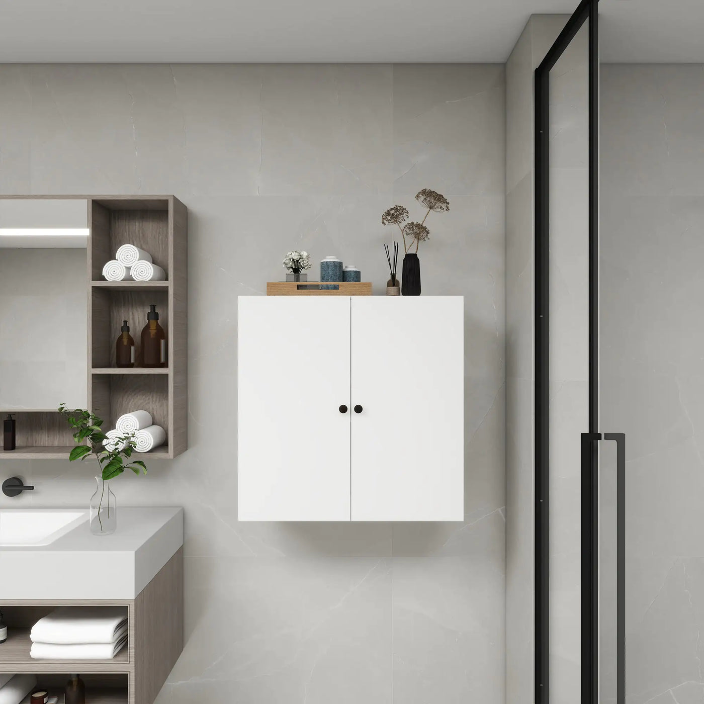 C2 Closet Shelves for bathroom,Wooden Closet System Modular With 2 Doors Shelves Wall Mount Organizer Modern Shelving for Walk in Closet Organization Bedroom Built in Clothes Storage 31.49''W x 16.04''D x 31.49''H - KENDRI SHOP