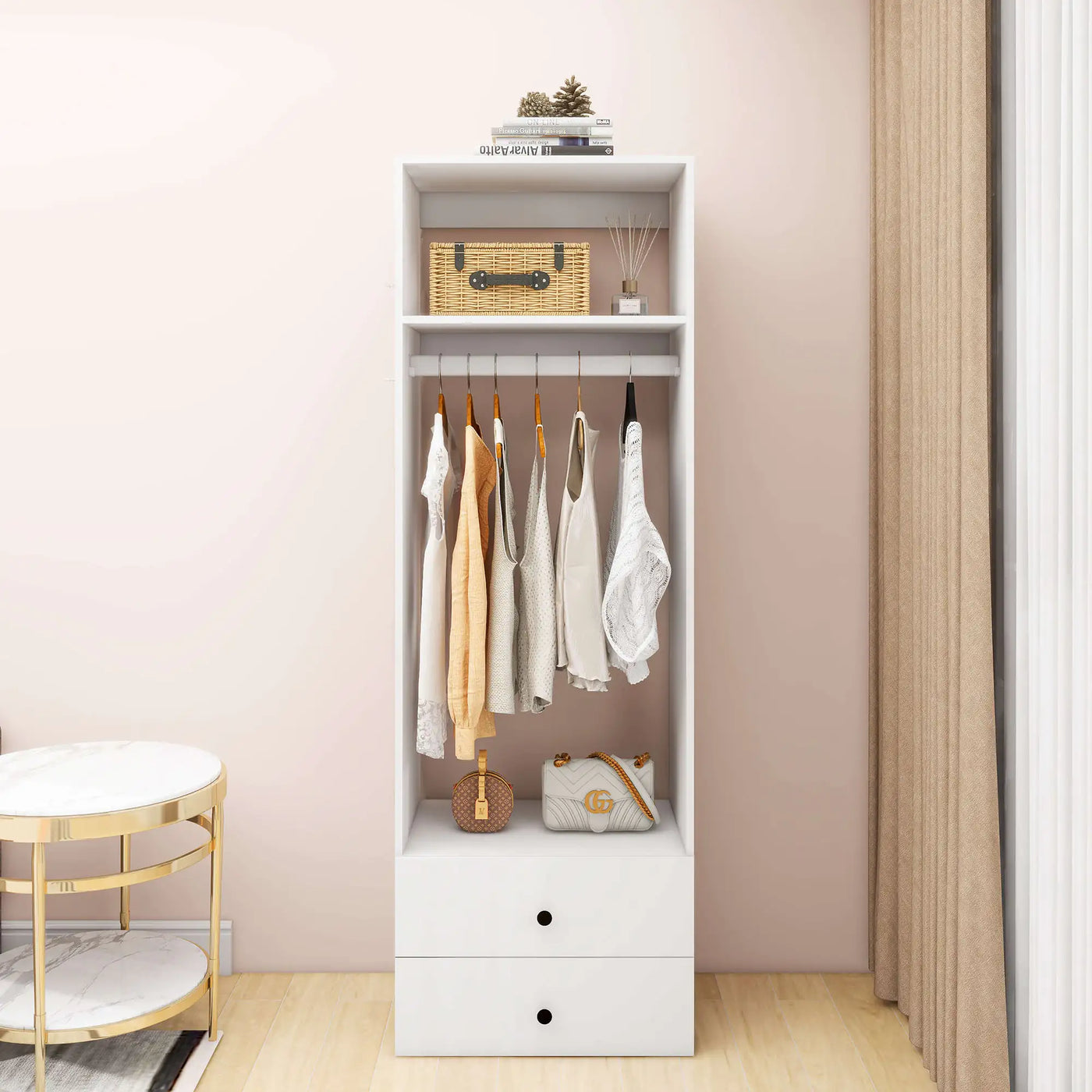 A2 Modular Wooden Closet Organizer System,Clothes Organizer, Closet System with 1 Closet Shelves, Closet Organizer System with 2 Closet Drawers for Clothes Storage, Walk in Closet Organizers and Storage, Closet(24"W x 16"D x 71"H) - KENDRI SHOP
