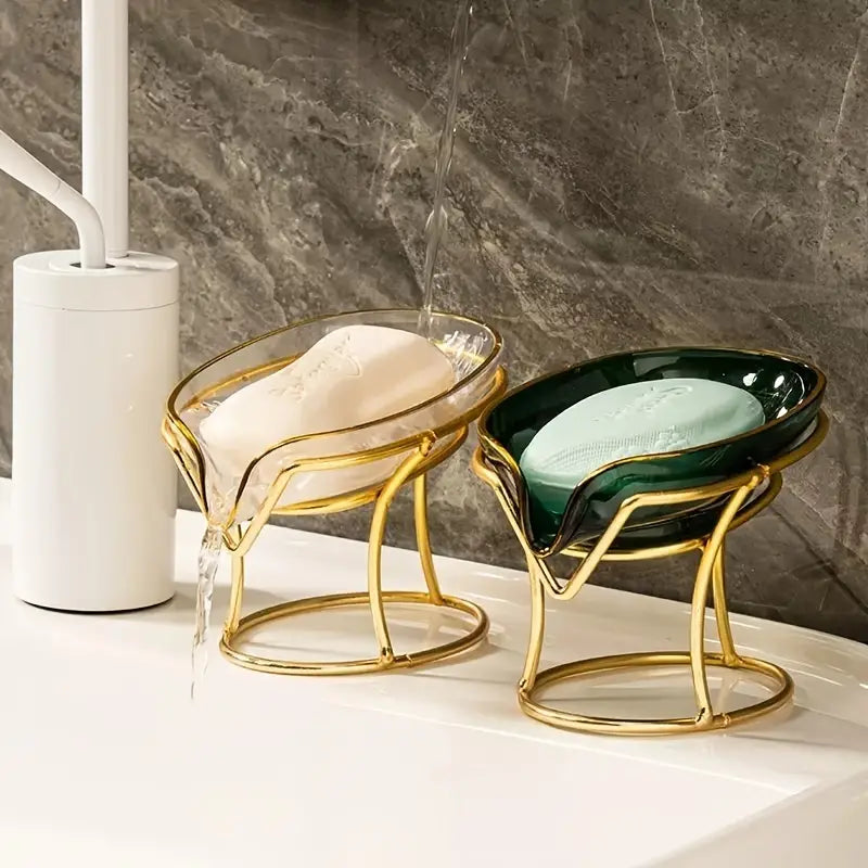 Clear Plastic Soap Dish with Gold Iron Frame (1pc) - KENDRI SHOP