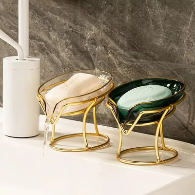 Clear Plastic Soap Dish with Gold Iron Frame (1pc) - KENDRI SHOP