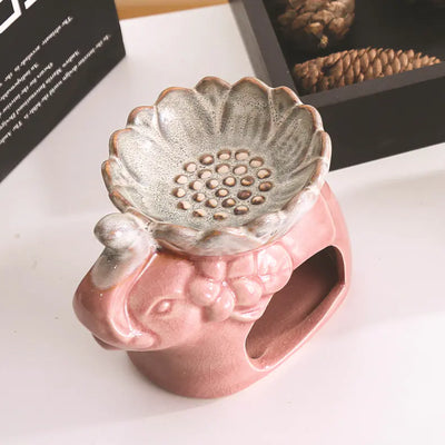Lotus Ice Crack Elephant Aromatherapy Burner, Ceramic - KENDRI SHOP