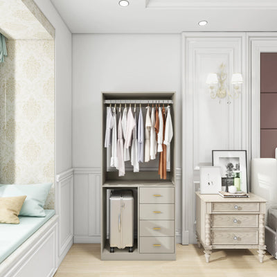 305 GreyCloset System: Walk-in Closet Organizer System with 4 Drawers Closet Kit with Shelves Hanging Rod Metal Handles Built-in Storage Organization 31.5"W x 15.7"D x 70.8"H - KENDRI SHOP