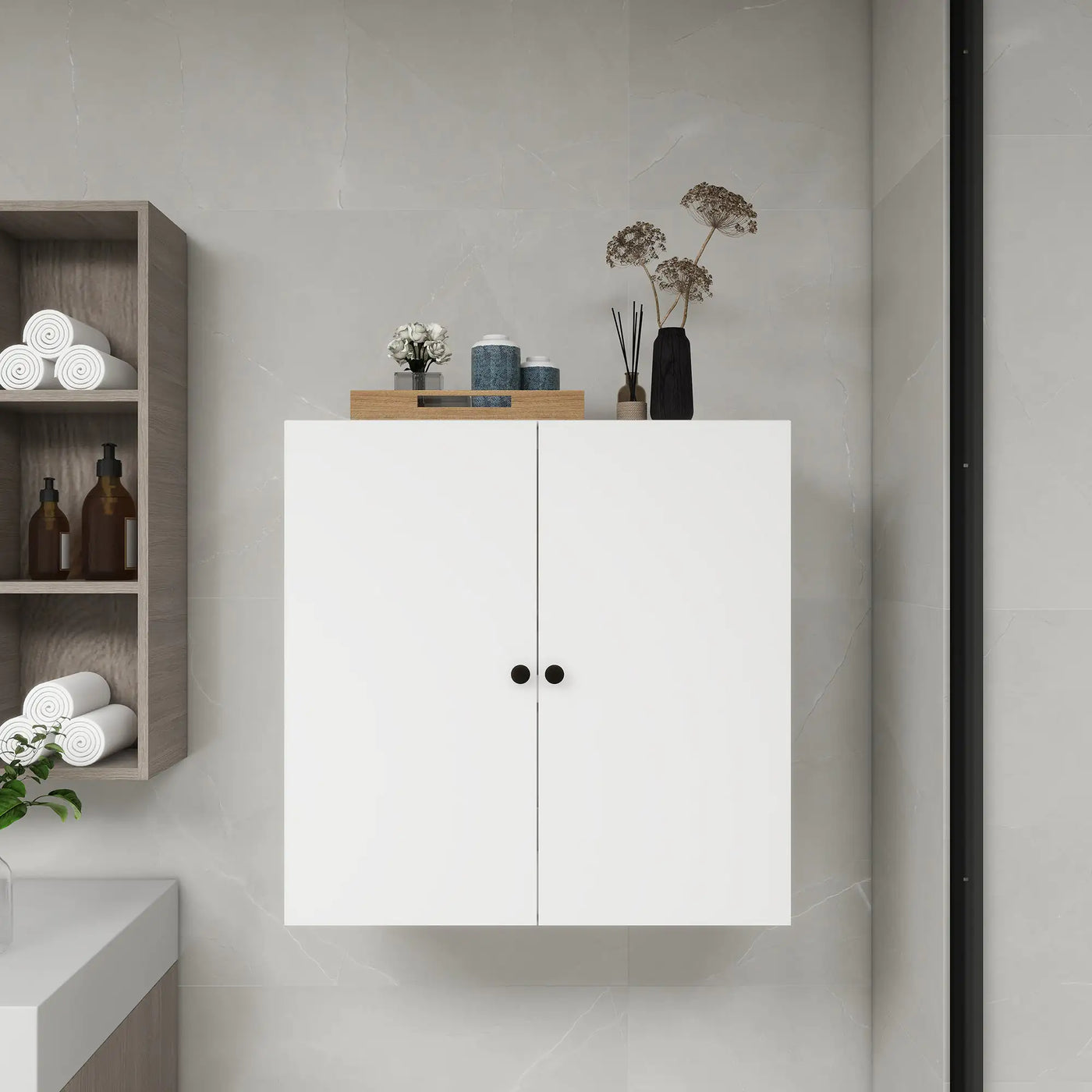 C2 Closet Shelves for bathroom,Wooden Closet System Modular With 2 Doors Shelves Wall Mount Organizer Modern Shelving for Walk in Closet Organization Bedroom Built in Clothes Storage 31.49''W x 16.04''D x 31.49''H - KENDRI SHOP
