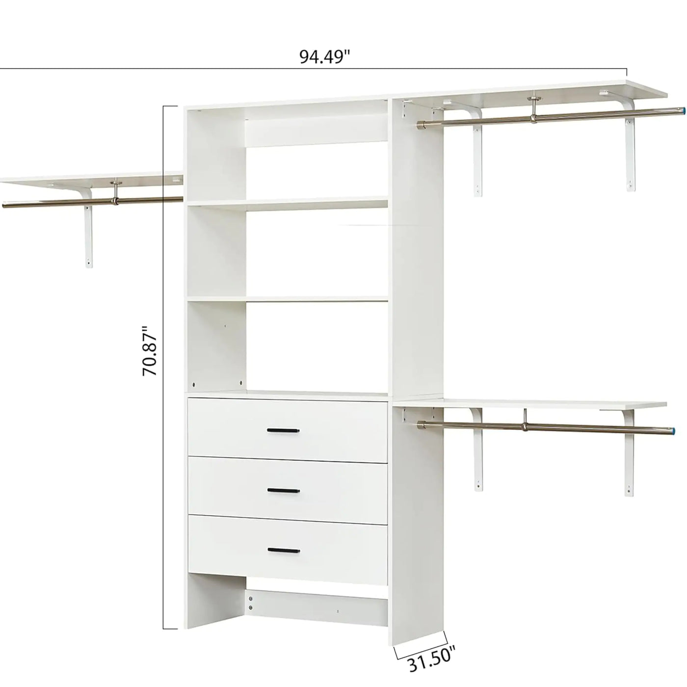 306 Closet Organizer System with Closet Shelves Wall Mounted, White Clothing Racks for Hanging Clothes, Clothes Organizer with Closet Drawers, Wooden Wardrobe Closet System with Hanging Rod - KENDRI SHOP