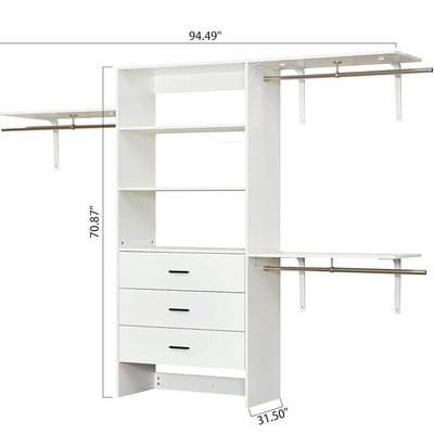 306 Closet Organizer System with Closet Shelves Wall Mounted, White Clothing Racks for Hanging Clothes, Clothes Organizer with Closet Drawers, Wooden Wardrobe Closet System with Hanging Rod - KENDRI SHOP