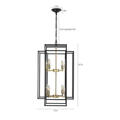 8 Lights Black & Gold Lantern Tiered Chandelier, Industrial Farmhouse Chandelier - No Bulbs Unavailable Platform- Temu - KENDRI SHOP