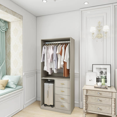 305 GreyCloset System: Walk-in Closet Organizer System with 4 Drawers Closet Kit with Shelves Hanging Rod Metal Handles Built-in Storage Organization 31.5"W x 15.7"D x 70.8"H - KENDRI SHOP