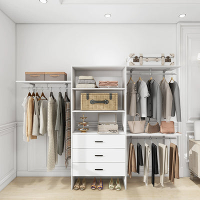 306 Closet Organizer System with Closet Shelves Wall Mounted, White Clothing Racks for Hanging Clothes, Clothes Organizer with Closet Drawers, Wooden Wardrobe Closet System with Hanging Rod - KENDRI SHOP