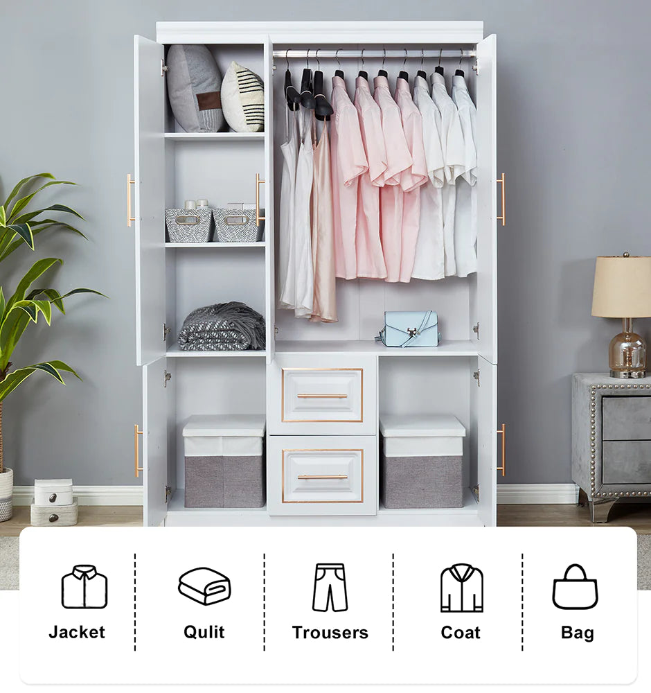 YG-5 Armoire Wardrobe  74" H 3 Doors 2 Drawers White Bedroom Wardrobe Armoire Closet Freestanding Clothes Storage Armoire Organizer with Hanging Rod Shelves Clothes Cabinet for Bathrooms Clothes Storage - KENDRI SHOP