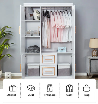 YG-5 Armoire Wardrobe  74" H 3 Doors 2 Drawers White Bedroom Wardrobe Armoire Closet Freestanding Clothes Storage Armoire Organizer with Hanging Rod Shelves Clothes Cabinet for Bathrooms Clothes Storage - KENDRI SHOP