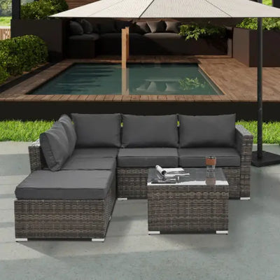 Patio Furniture, Outdoor Furniture, Seasonal PE Wicker Furniture, 4 Set Wicker Furniture With Tempered Glass Coffee Table - KENDRI SHOP