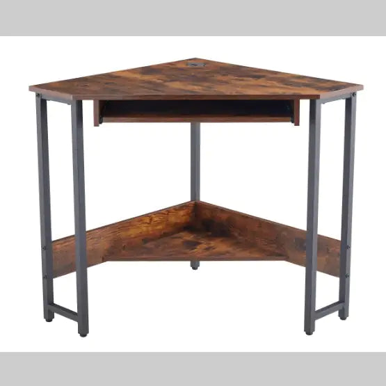 Triangle Computer Desk, Corner Table With Sleek Keyboard Tray And Storage Shelves, Compact Home Office - KENDRI SHOP