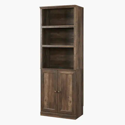 1 Door Bookshelf With USB Port And 3 Open Bookshelf Bookshelves Side Cabinet Storage Shelves, Rustic Brown - KENDRI SHOP