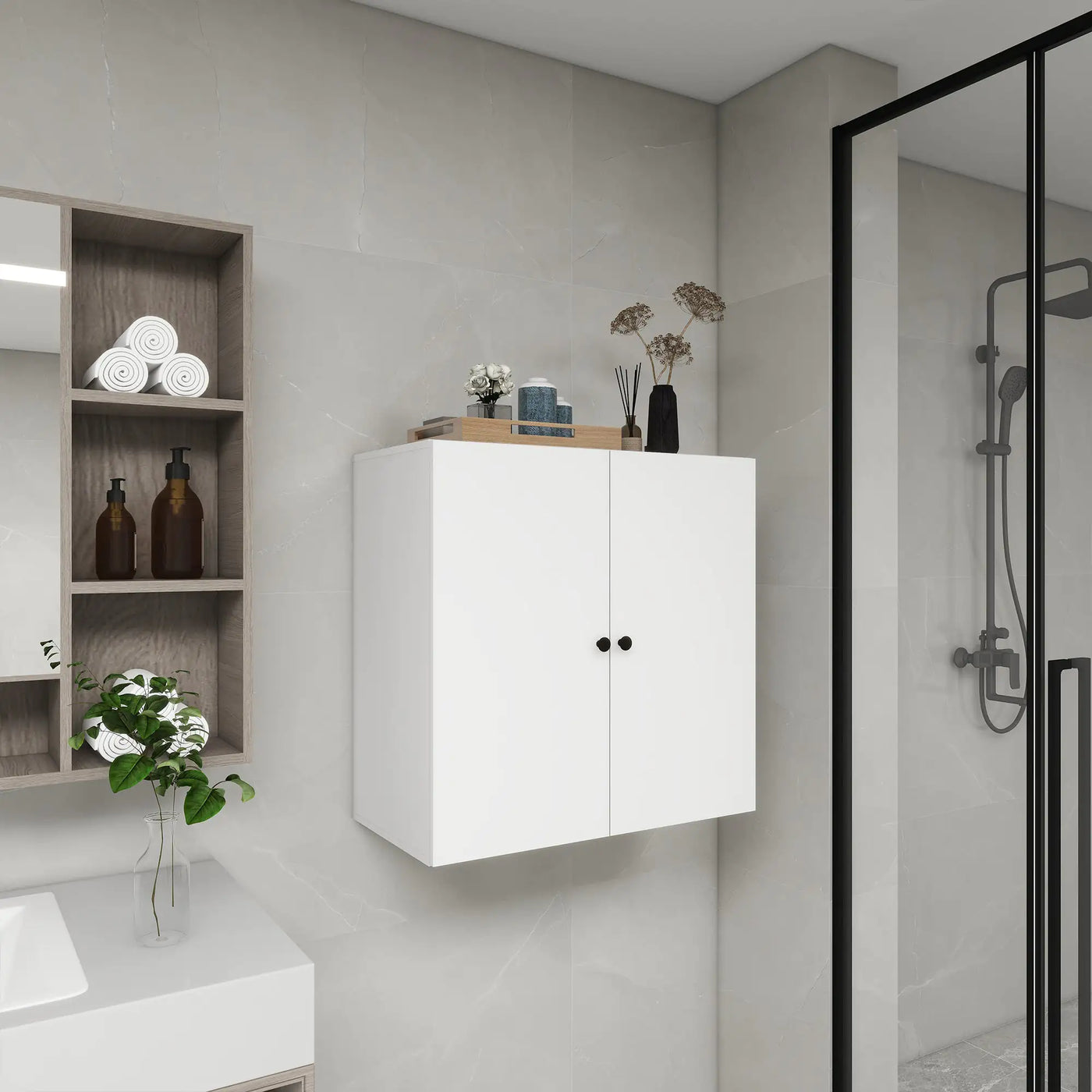 C2 Closet Shelves for bathroom,Wooden Closet System Modular With 2 Doors Shelves Wall Mount Organizer Modern Shelving for Walk in Closet Organization Bedroom Built in Clothes Storage 31.49''W x 16.04''D x 31.49''H - KENDRI SHOP
