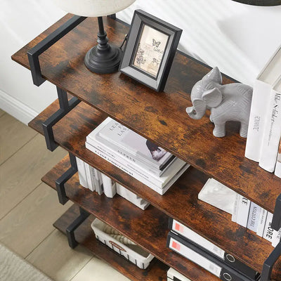 Industrial 4-tier Bookshelves, Metal And Wood Bookshelves, Open Widescreen Storage Bookshelves - KENDRI SHOP