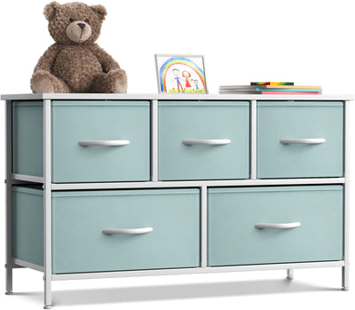 Sorbus Kids Dresser with 5 Drawers - Storage Chest Organizer Unit with Steel Frame Wood Top Easy Pull Fabric Bins - Long Wide TV Stand for Bedroom Furniture Hallway Closet & Office Organization - KENDRI SHOP