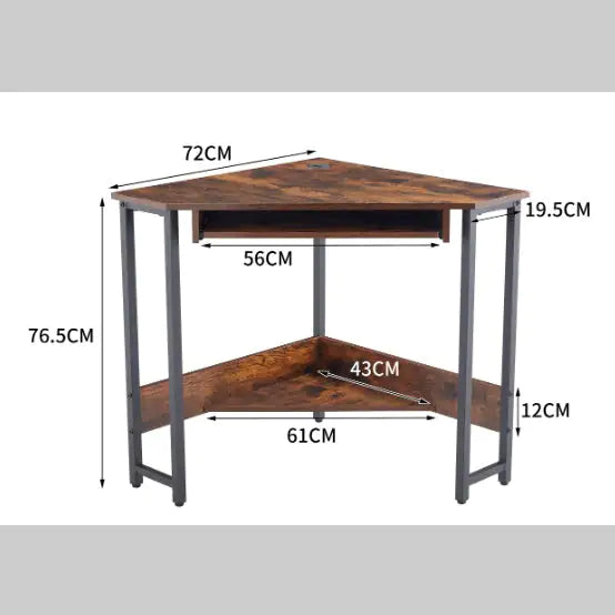 Triangle Computer Desk, Corner Table With Sleek Keyboard Tray And Storage Shelves, Compact Home Office - KENDRI SHOP