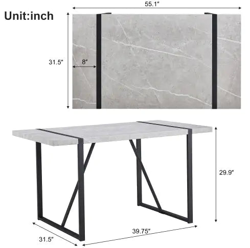 Modern Dining Table, 55 Inch Kitchen Table For 4 People, Rectangular Dinner Table For Dining Room, Home Office, Living Room Furniture, Easy Assembly, - KENDRI SHOP