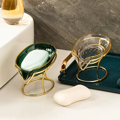 Clear Plastic Soap Dish with Gold Iron Frame (1pc) - KENDRI SHOP