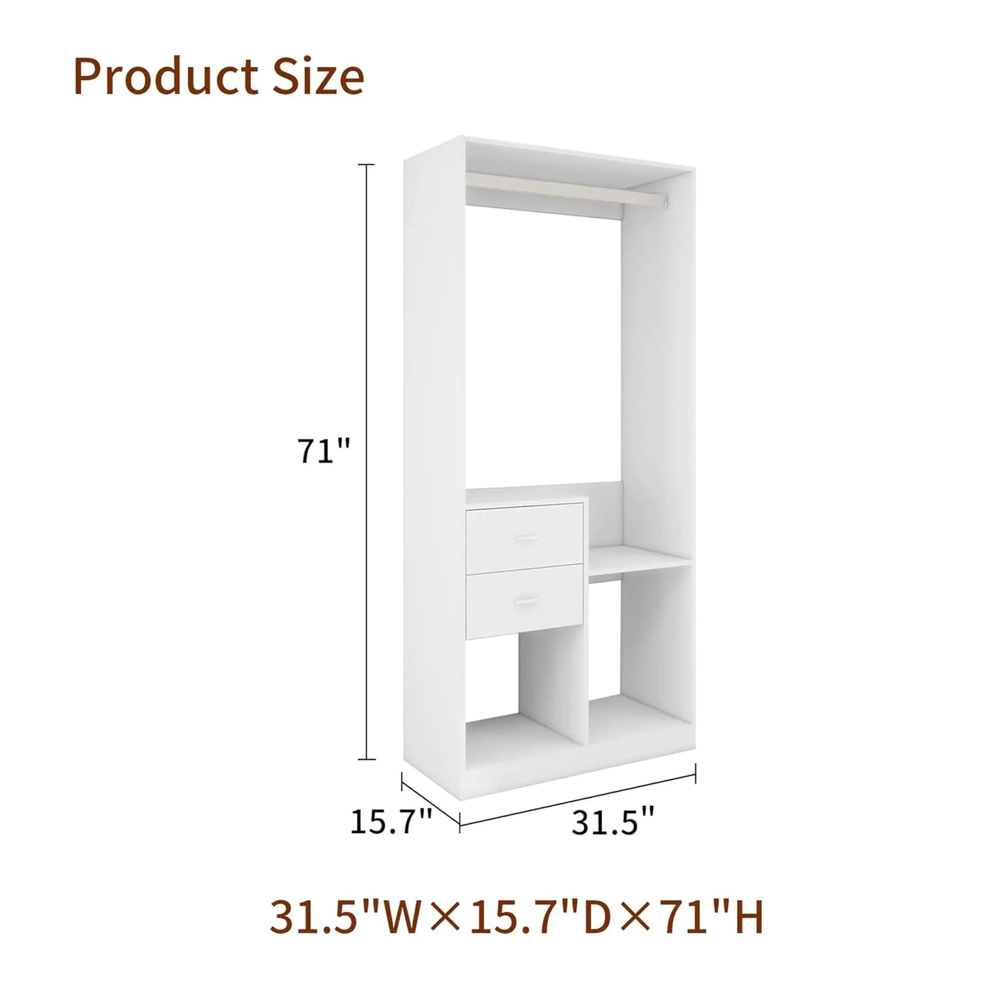 305 GreyCloset System: Walk-in Closet Organizer System with 4 Drawers Closet Kit with Shelves Hanging Rod Metal Handles Built-in Storage Organization 31.5"W x 15.7"D x 70.8"H - KENDRI SHOP