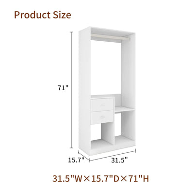 305 GreyCloset System: Walk-in Closet Organizer System with 4 Drawers Closet Kit with Shelves Hanging Rod Metal Handles Built-in Storage Organization 31.5"W x 15.7"D x 70.8"H - KENDRI SHOP