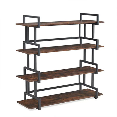 Industrial 4-tier Bookshelves, Metal And Wood Bookshelves, Open Widescreen Storage Bookshelves - KENDRI SHOP